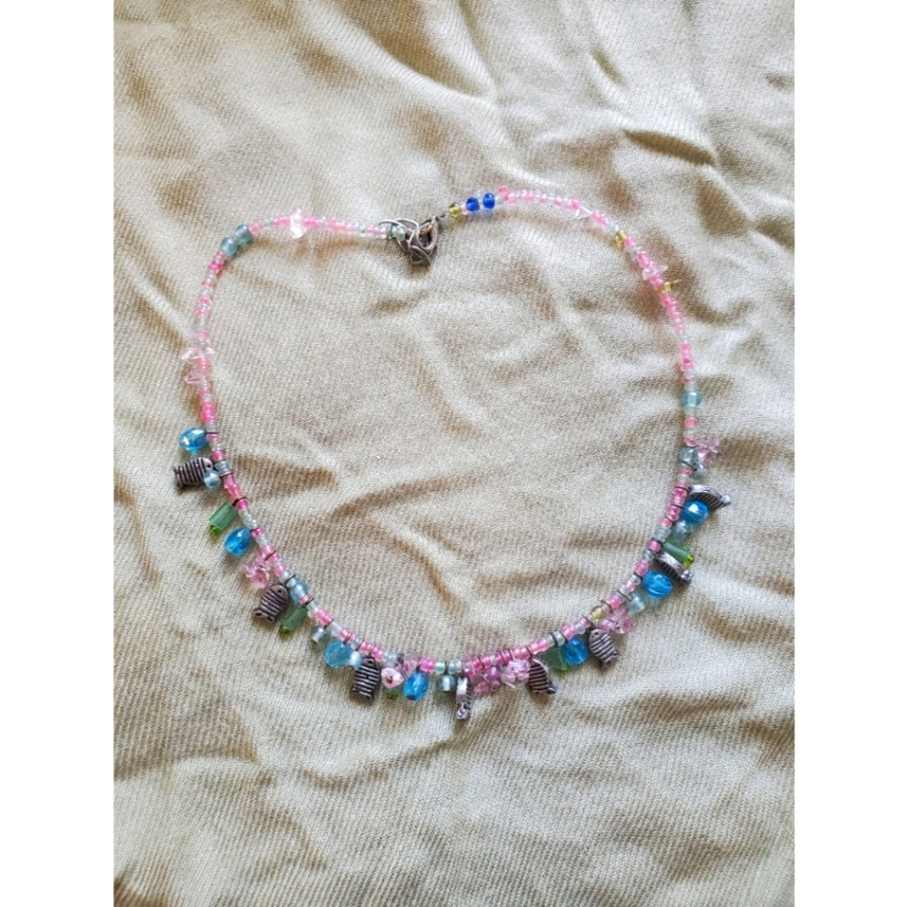 Beaded fish charm necklace